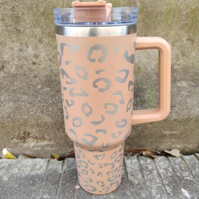 In stock!!! 40oz leopard Stainless Steel Tumblers with handle Water Bottle Portable Outdoor Sports Cups Beer Mug Insulation Traveling Vacuum Flask Bot