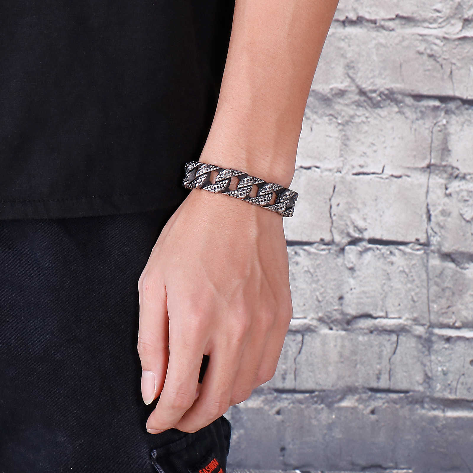 Link Chain Stainless Steel Serpentine Ghost Skull Cuban Curb Link Chain Bracelet For Men Male Hollywood Gift G230222