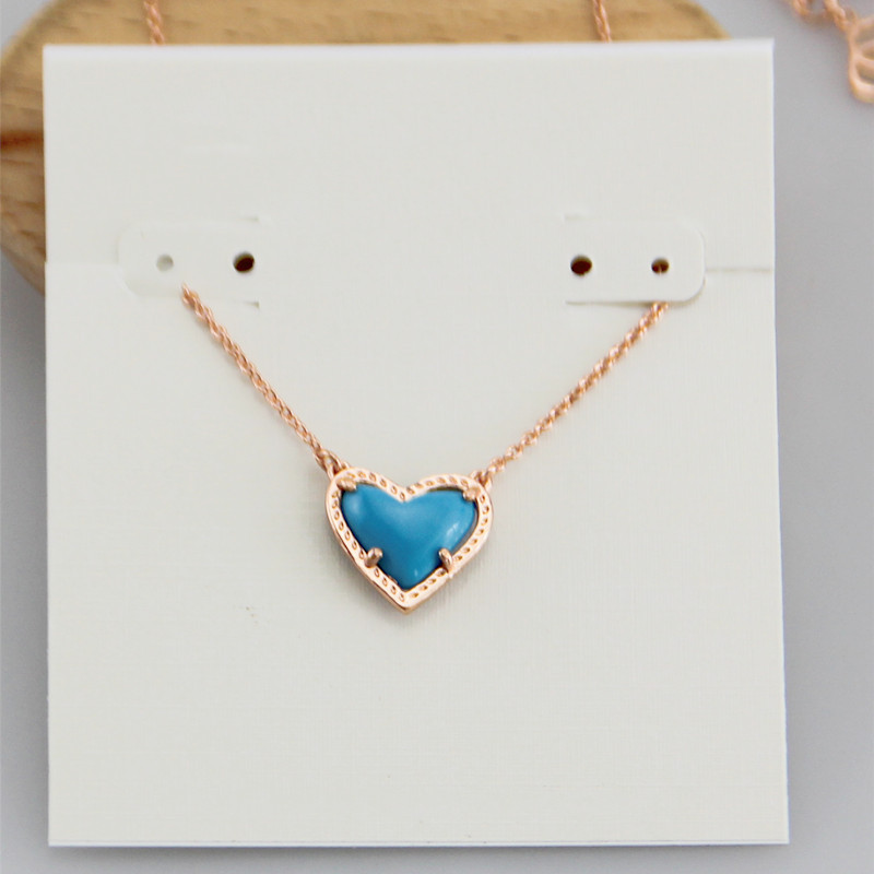Pendant Necklaces Necklace Blue Turquoise Heart Heart Stone Real 18K Gold Plated Dangles Glitter Jewelries Letter Gift With free dust bag
