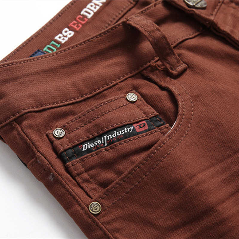 Men's Jeans Men's Brown Solid Color Fashion Jeans 2022 Slim Stretch Pencil Pants Business Casual Classic Trousers Versatile Brand Pants W022