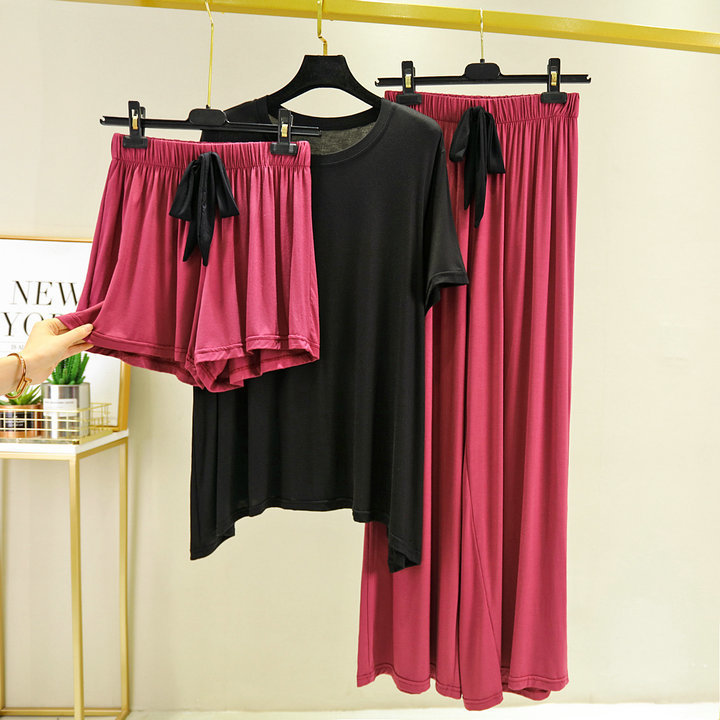 Women's Sleepwear Fdfklak Short-Sleeved Shorts Trousers Women 3 Pcs Home Suit Summer Pajamas Modal Nightwear Pyjama Femme Sleeping Clothes 230223