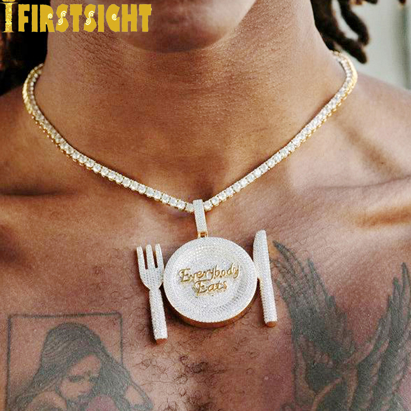 Pendant Necklaces Iced Out Bling CZ Letter Badge Necklace Cubic Zirconia Gold Plated Lettes Money Charm Men Fashion Hip Hop Jewelry 230223