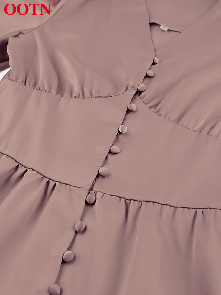 Casual Dresses OOTN White Single Breasted Elegant Dress For Women Party Robe High Waist Satin Long Dress Chic Midi Dresses Lantern Sleeve 230223