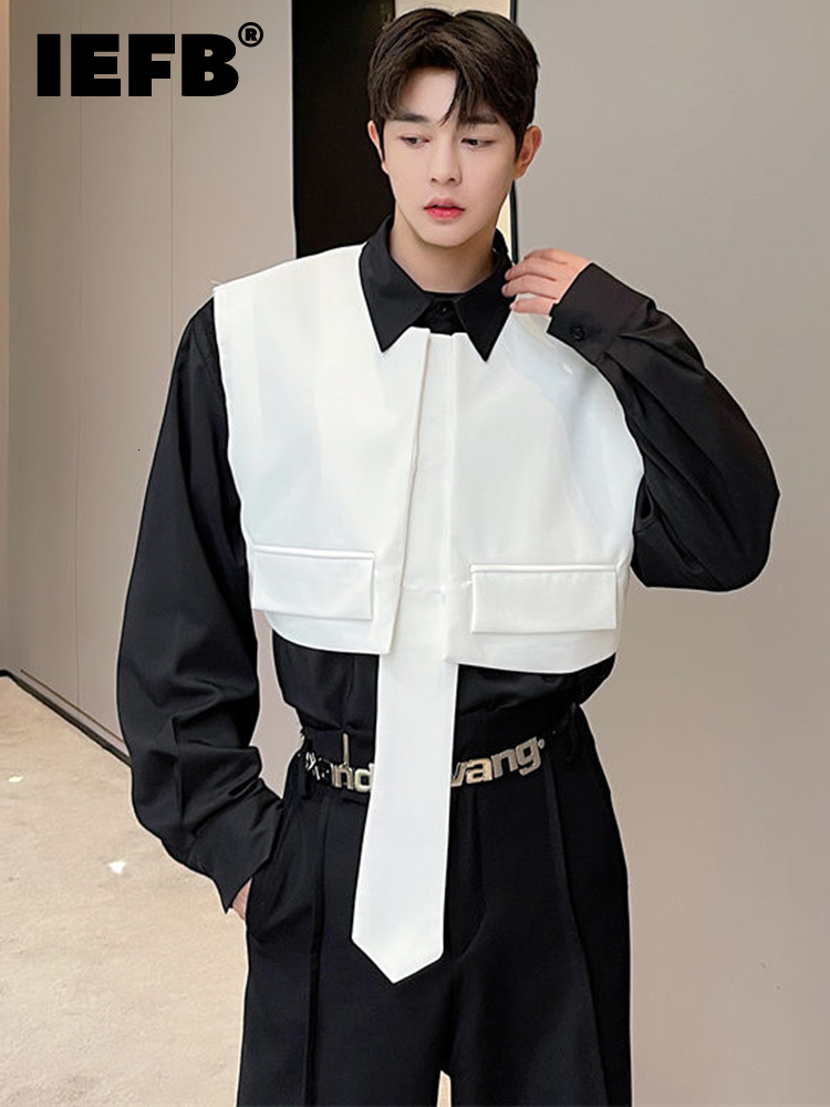 Men's Vests IEFB Personalised Shoulder Straps Decoration Korean Style Loose Slim Male Collarless Casual Vest Fashionable 2023 9A1701 230223