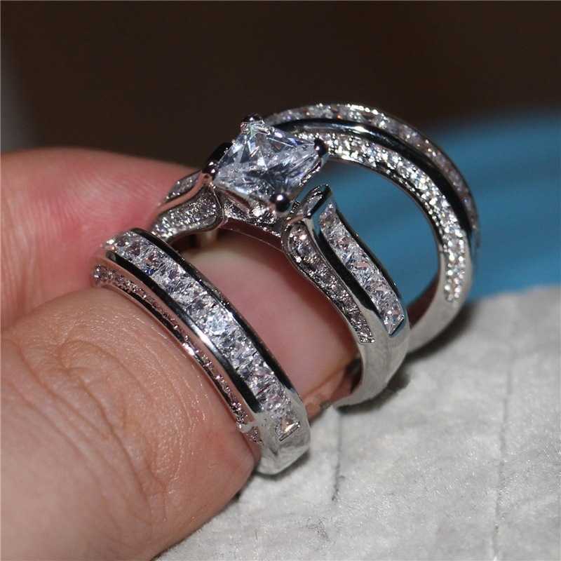Band Rings Cute Female Big Zircon Ring Set Crystal Silver Color Yellow Gold Bridal Ring Wedding Jewelry Promise Engagement Rings For Women G230213