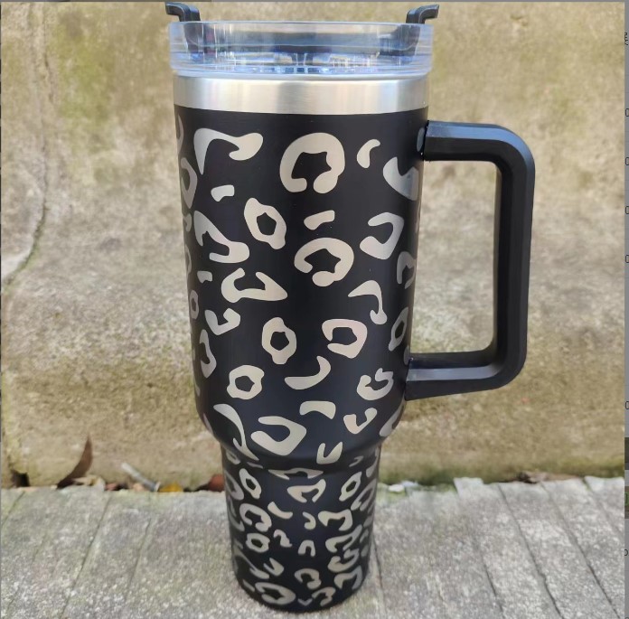 In stock!!! 40oz leopard Stainless Steel Tumblers with handle Water Bottle Portable Outdoor Sports Cups Beer Mug Insulation Traveling Vacuum Flask Bot
