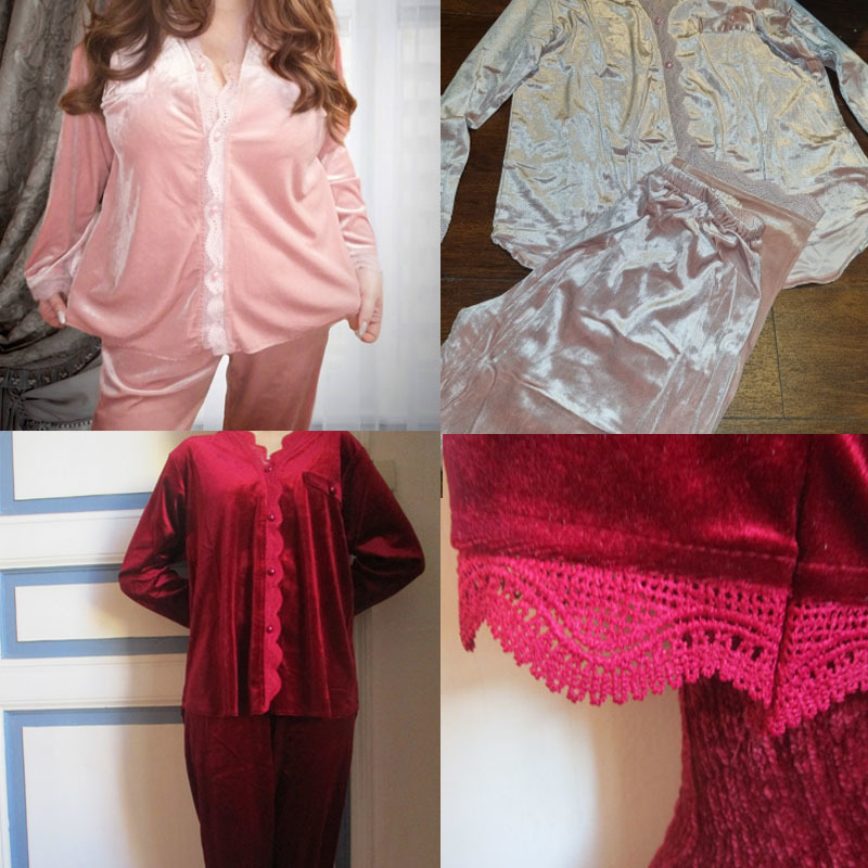 Women's Sleepwear Women Velvet Pajamas Autumn Winter Sleepwear Long Sleeve Casual Nightwear Pyjamas Suit Loose Home Clothes Lace Trim Sleep 23022