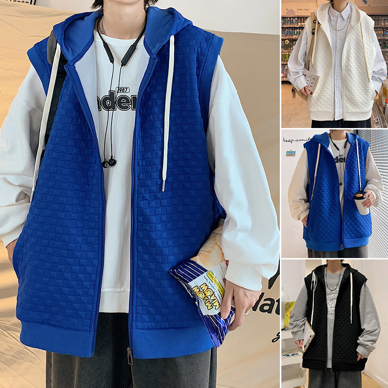 Men's Vests Fall Hooded Cardigan Hoodie Sleeveless Hong Kong Style Jacket Student Vest 230223