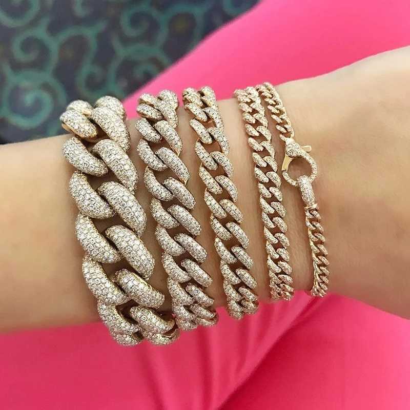 Link Chain High Quality Beach Style Hip Hop Lock Lobster Charm Bling Micro Pave Cz Miami Cuban Chain Bracelets For Women Wholesale Jewelry G230222