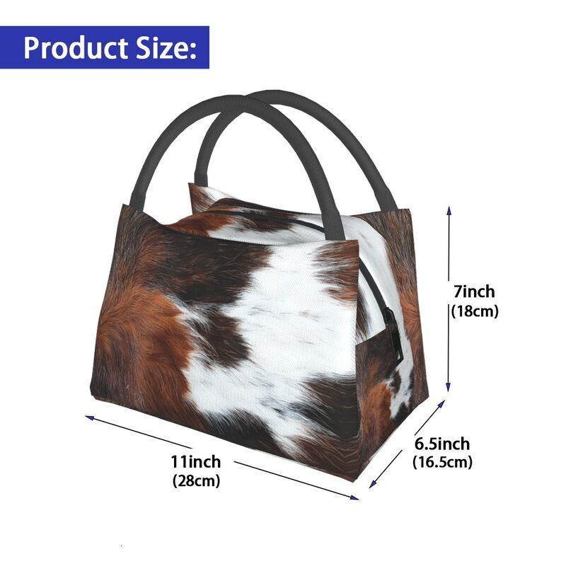 Ice PacksIsothermic Bags Scottish Highland Cow Cowhide Texture Thermal Insulated Lunch Bag Animal Hide Leather Container for Picnic Meal Food Box 2302