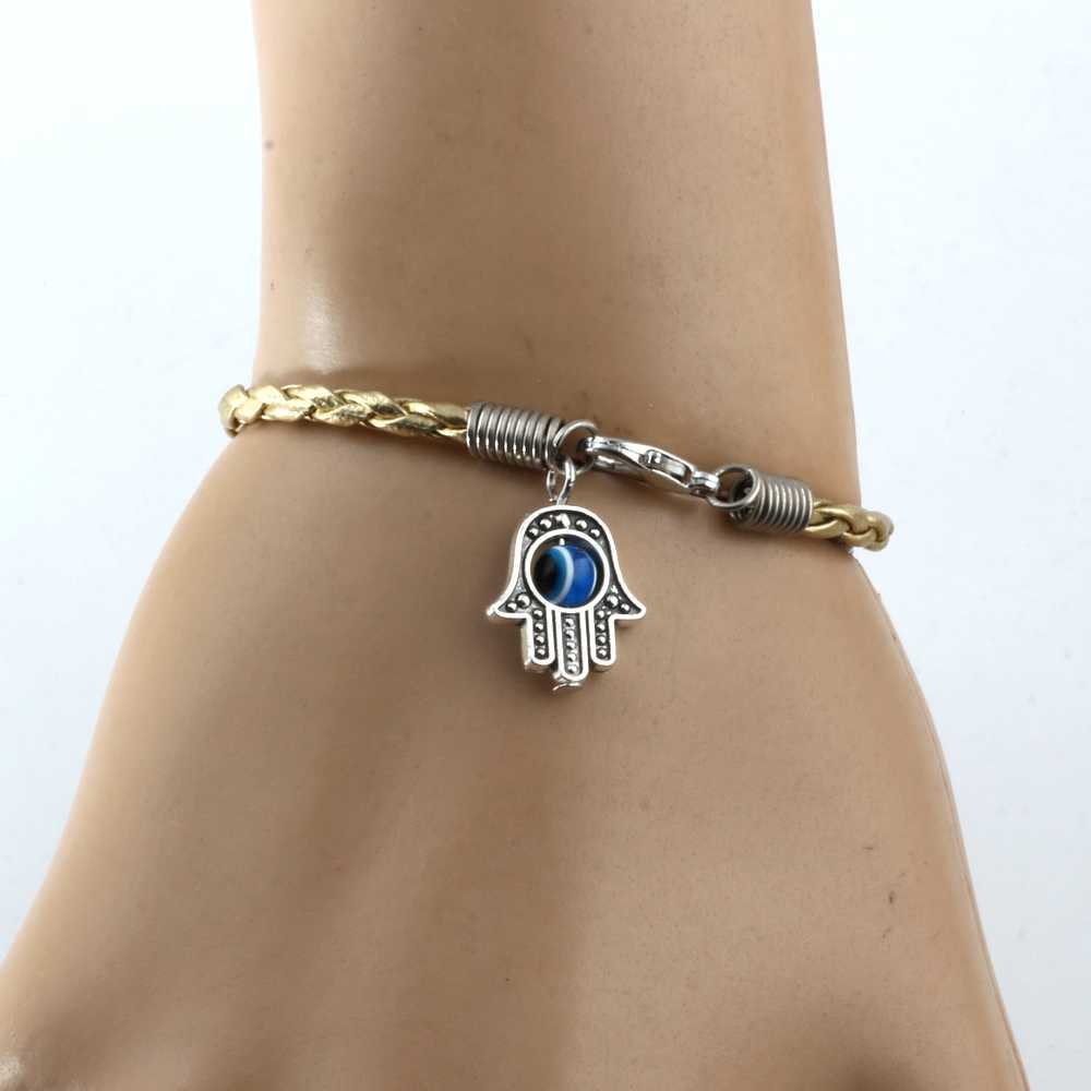 Link Chain Lot - 50Pcs HAMSA HAND "Eye Bead" Gold String Bracelets - Lucky Charm Pendant 01766 G230222