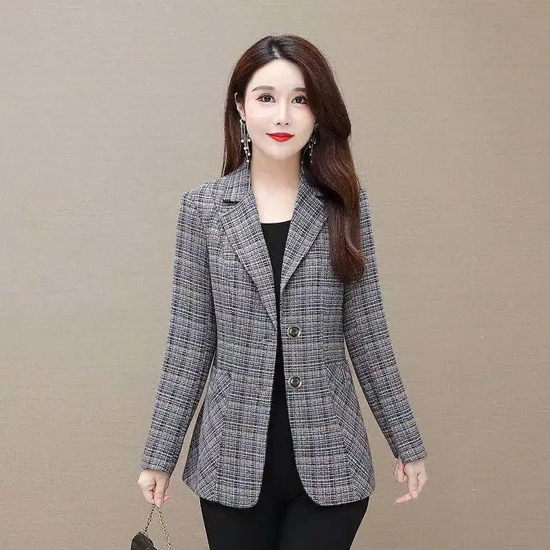 Women's Suits Blazers XL-5XL Spring Women's Jacket Fashion Plaid Long Sleeve Blazer Women Clothes Elegant Ladies Business Office Suit Outerw
