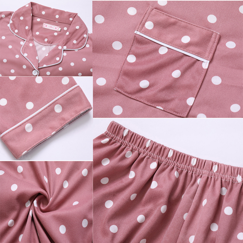 Women's Sleepwear Sleepwear Women Pajamas Sets Long Sleeve Home Wear Suit For Women Two Piece Set Female Pijama Button Pyjama Clothes Polka Dot 2