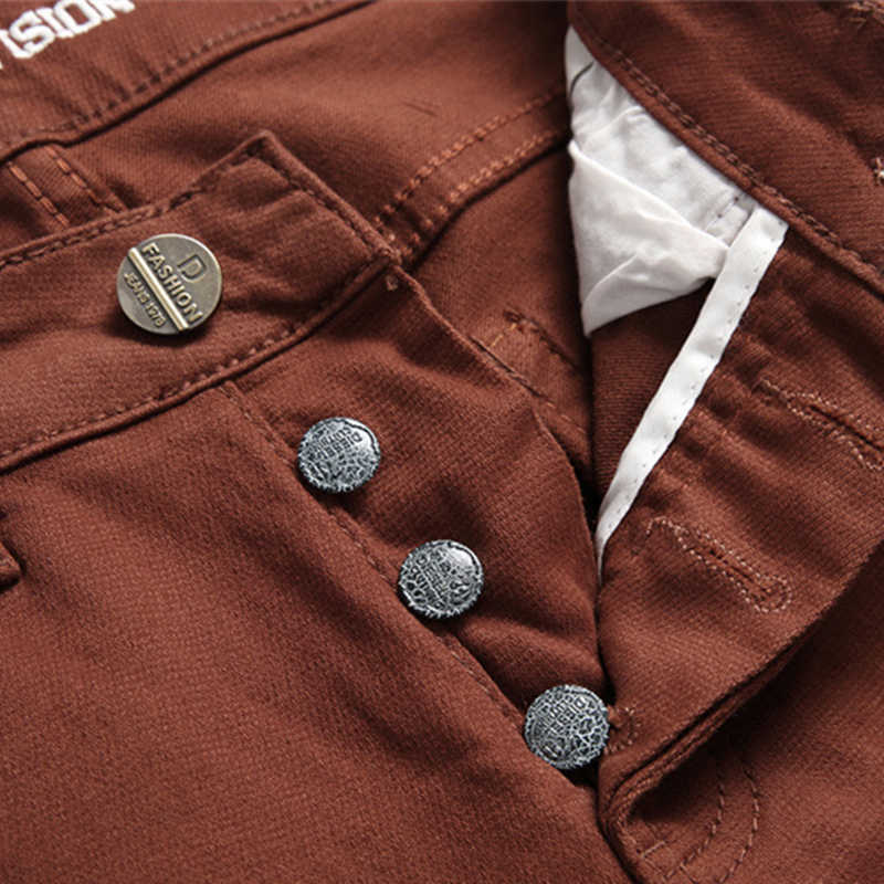 Men's Jeans Men's Brown Solid Color Fashion Jeans 2022 Slim Stretch Pencil Pants Business Casual Classic Trousers Versatile Brand Pants W022