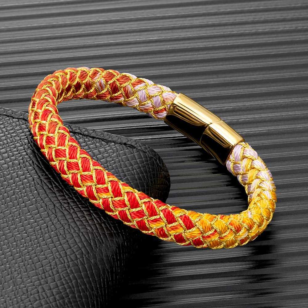 Link Chain MKENDN Handmade Creative Design Keel Rope Bracelet Stainless Steel Magnet Buckle Koi Lucky Jewelry G230222