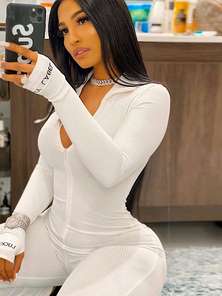 Women's Jumpsuits Rompers Sibybo Ribbed Turtleneck Sport Wear Casual Jumpsuit Women Letter Embroidery Skinny Sexy Playsuit Female Fitness Rompers