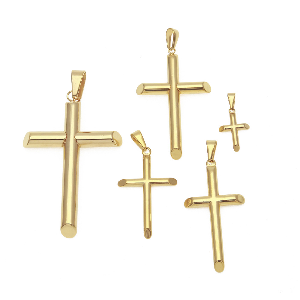 Mens Hip Hop Necklaces Fashion 316L Stainless Steel Cross Pendant Necklace Jewelry Gold Plated Sweater Chain Necklaces