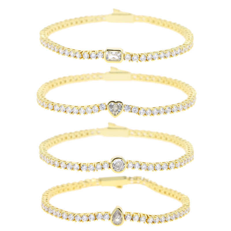 Link Chain Geometric CZ Tennis Bracelet Gold Silver Plated Prong Set Slim 2.5mm Cubic Zirconia Chain Iced Out Bling Fashion Women Jewelry G230222