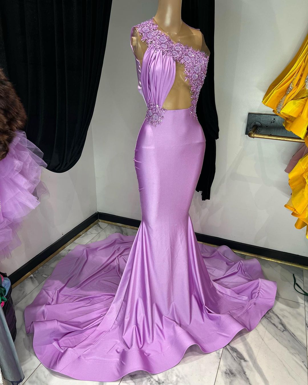 Arabic Ao Ebi Lilac Mermaid Prom Dree Lace Eaded Sexy Evening Formal Party Second Reception Irthday Engagement Ridemaid Gown Dre Zj222