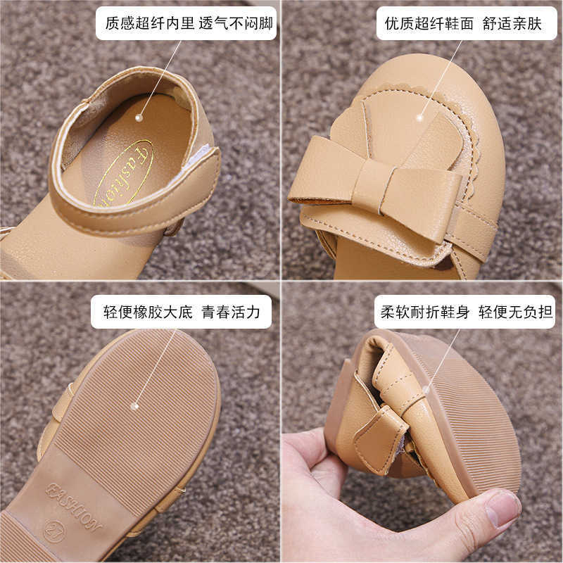 Sandals 2022 Summer New Baby Girl Korean Version Little Princess Soft Bottom Covered Toes Children's Fashion Sandals Bow PU Solid Black G230221