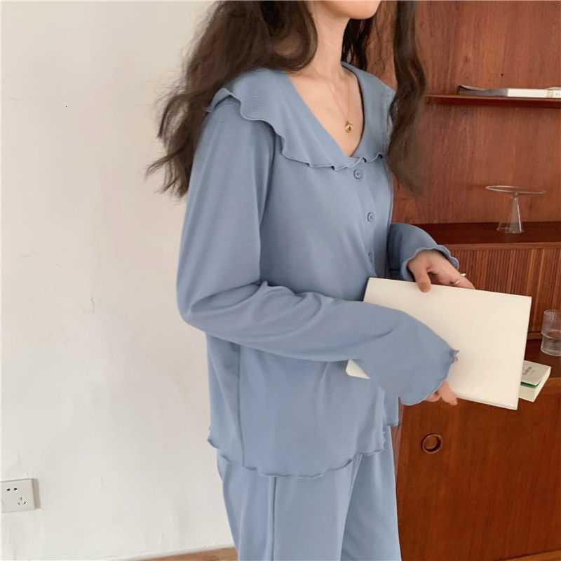 Women's Sleepwear Women's Pajamas Pyjama Pour Femme Solid Color Navy Collar Pijamas Simple Style Home Wear Roomware Summer Night Home Suit 2