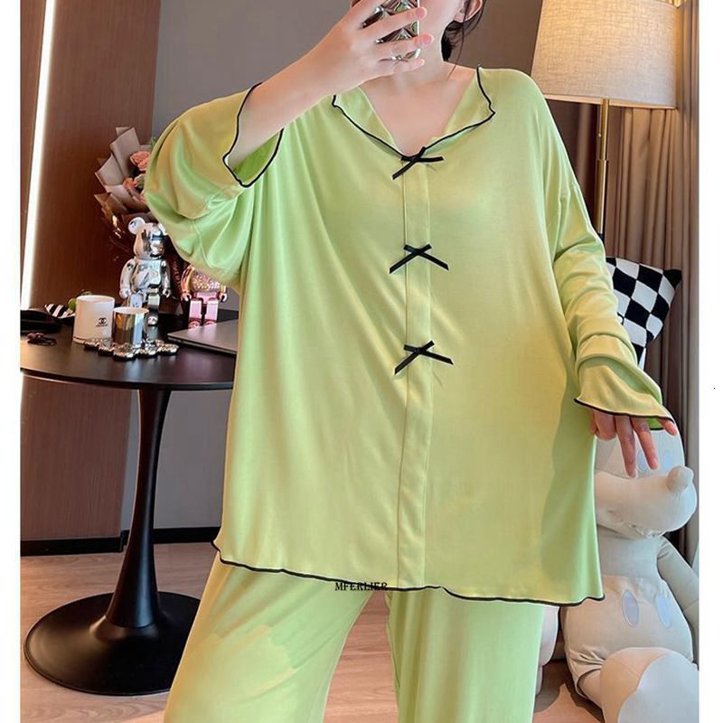 Women's Sleepwear Large Size 6XL 150KG Autumn Women 2pcs Pajama Sets Pyjama Sleepwear Long Sleeve Large Size Full Sleepwear Clothess Sleep Tops 2