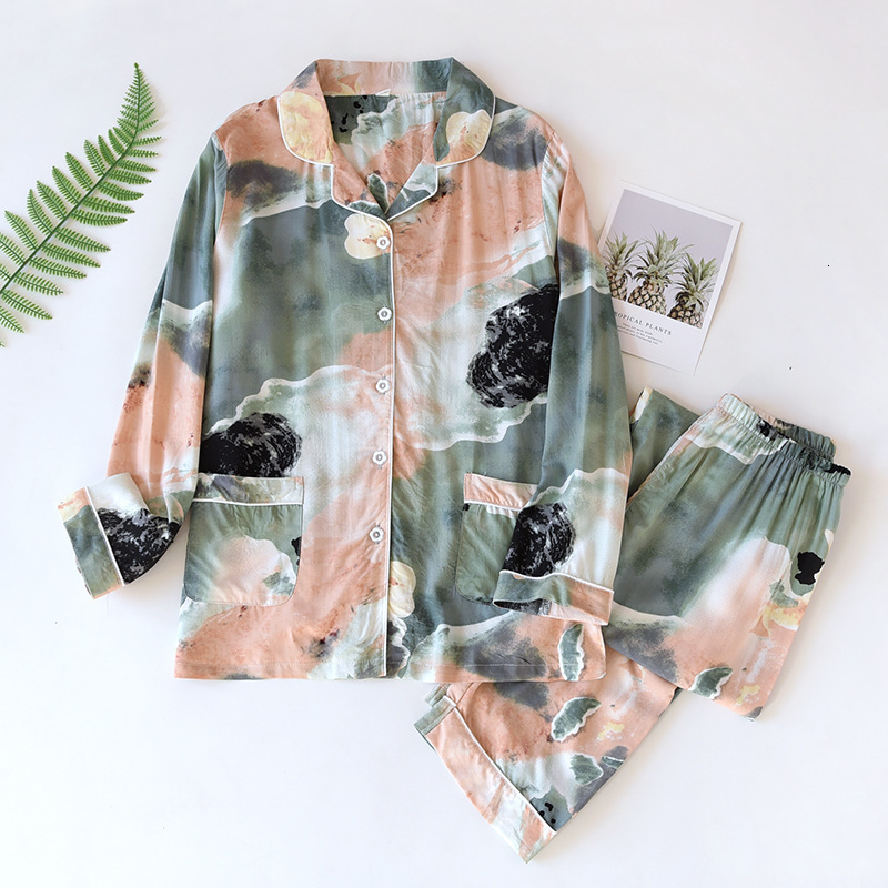 Women's Sleepwear Two-piece Set Women Home Clothes for Spring and Autumn Long-sleeved Viscose Cotton Trouser Suits Women Sleepwear Pajama Set 230