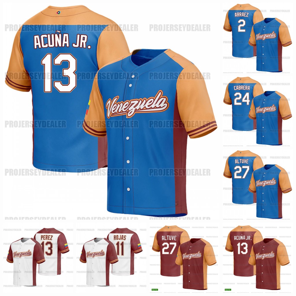 Venezuela 2023 World Baseball Classic Jersey WBC Jose Altuve Ronald Acuna Jr. Miguel Cabrera Luis Arraez Miguel Rojas Gleyber Torres uniforme de Venezuela