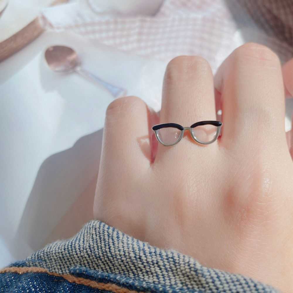 Band Rings Cute Glasses Ins Girl Open Ring Adjustable Enamel Painting Ring Finger Buckle Tail Rings Adjustable Opening G230213