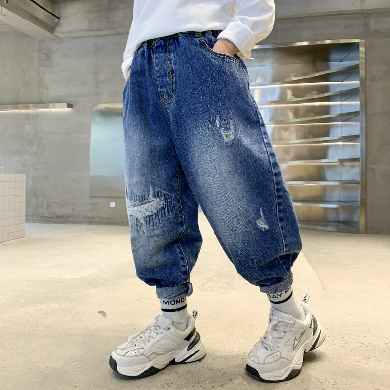 Jeans Kids Boys Jeans Fashion Clothes Classic Pants Denim Autumn Children's Teen Boys Casual Ripped Broken Long Trousers 5-14Years Old 230223