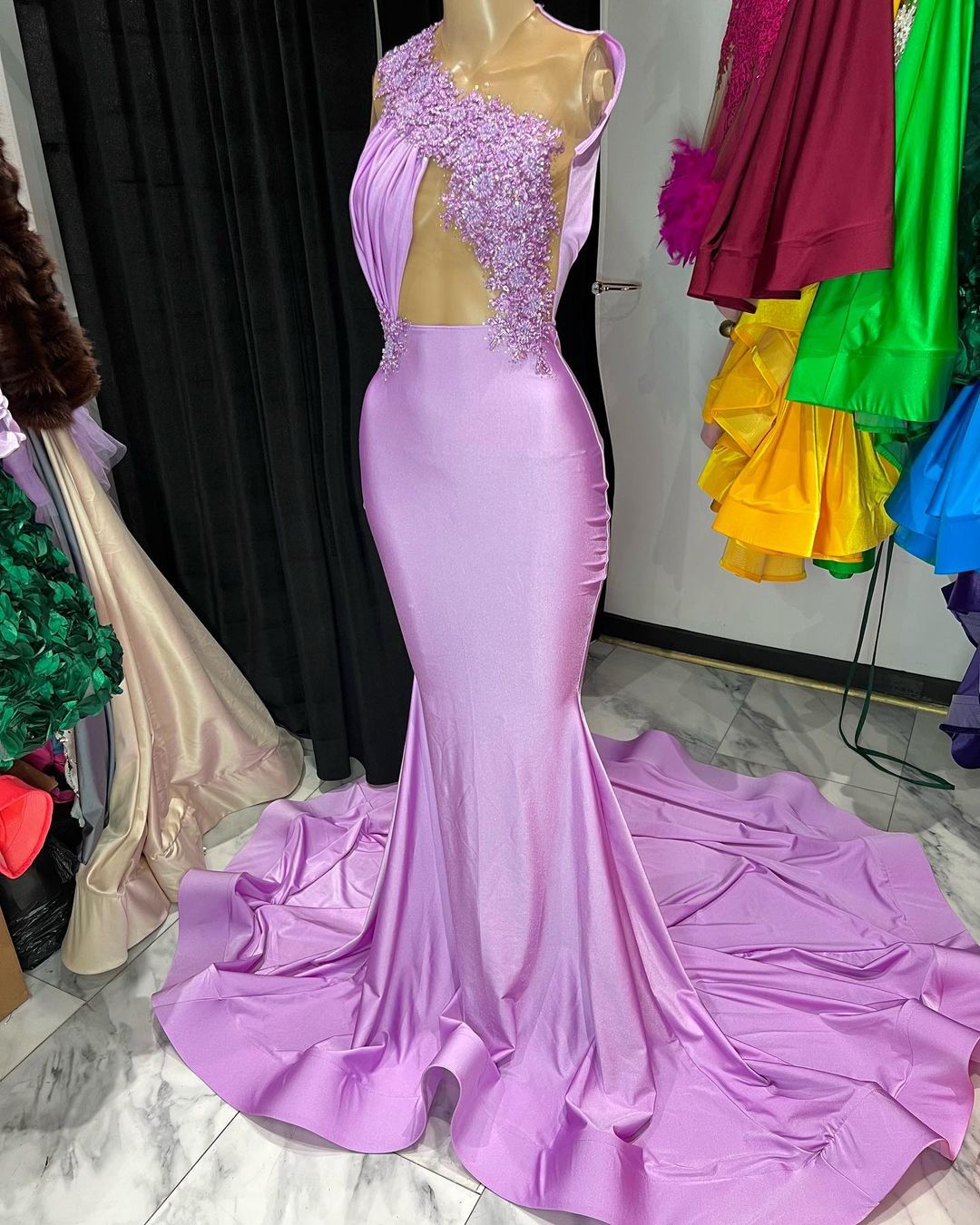 Arabic Ao Ebi Lilac Mermaid Prom Dree Lace Eaded Sexy Evening Formal Party Second Reception Irthday Engagement Ridemaid Gown Dre Zj222
