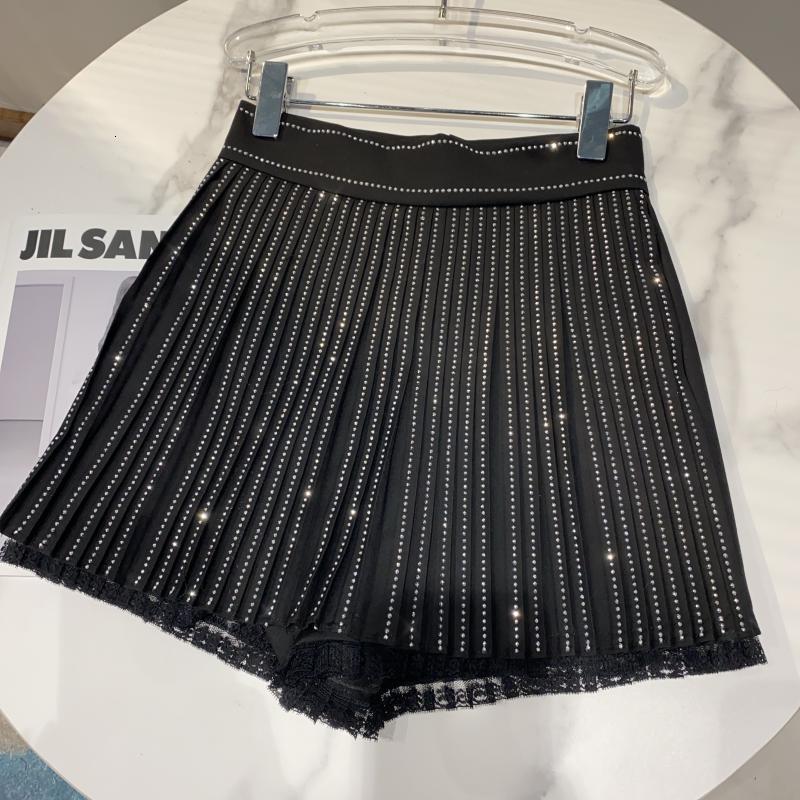 Women's Shorts high waist lace patchwork shinny bling pleated shorts plus size SML 230222