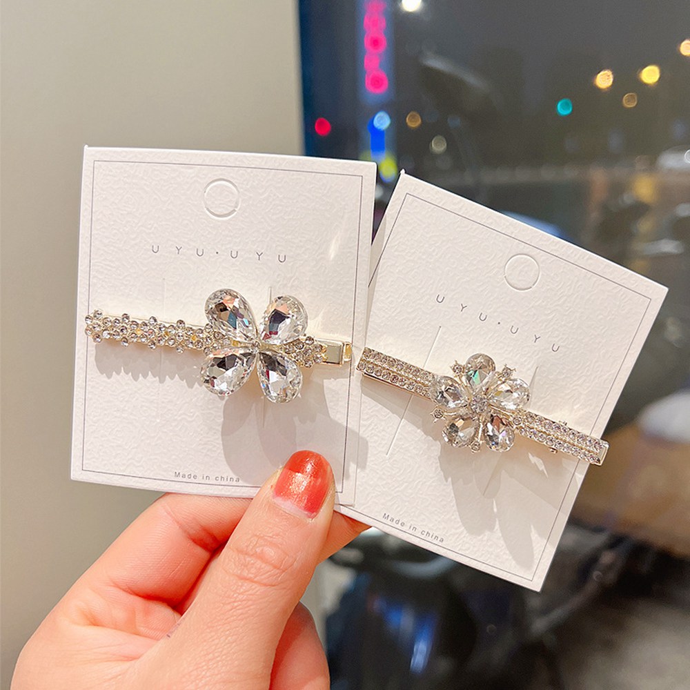 Shimmer Rhinestone Ribbon Metal Hairpin Three Flowers Grab Hair Claw Girls Hair Clip Shark Headdress Hair Accessories 1706