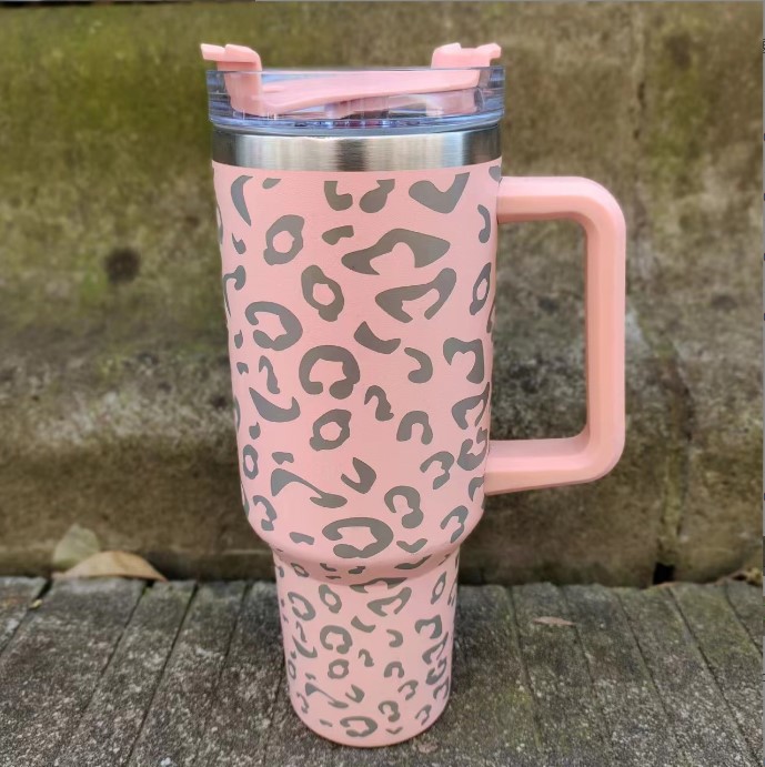 In stock!!! 40oz leopard Stainless Steel Tumblers with handle Water Bottle Portable Outdoor Sports Cups Beer Mug Insulation Traveling Vacuum Flask Bot