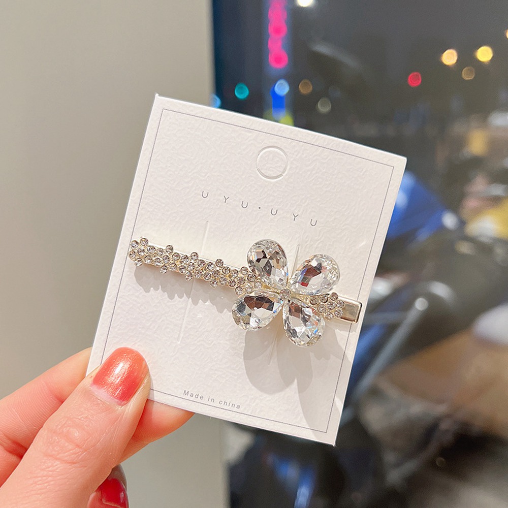 Shimmer Rhinestone Ribbon Metal Hairpin Three Flowers Grab Hair Claw Girls Hair Clip Shark Headdress Hair Accessories 1706