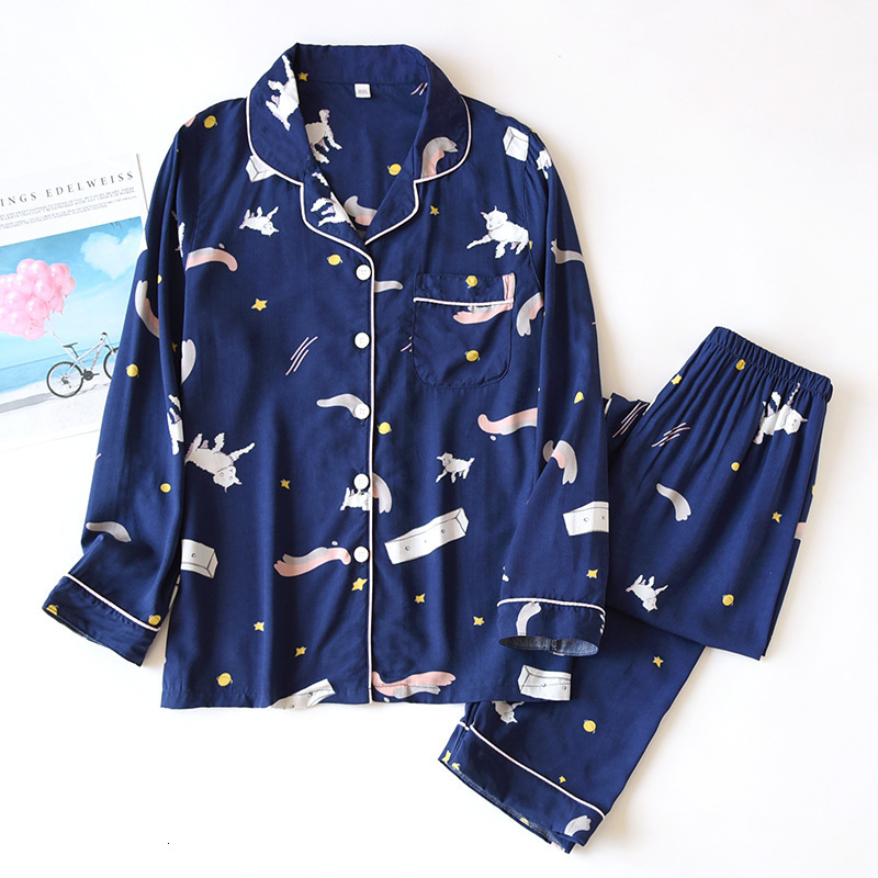 Women's Sleepwear Two-piece Set Women Home Clothes for Spring and Autumn Long-sleeved Viscose Cotton Trouser Suits Women Sleepwear Pajama Set 230