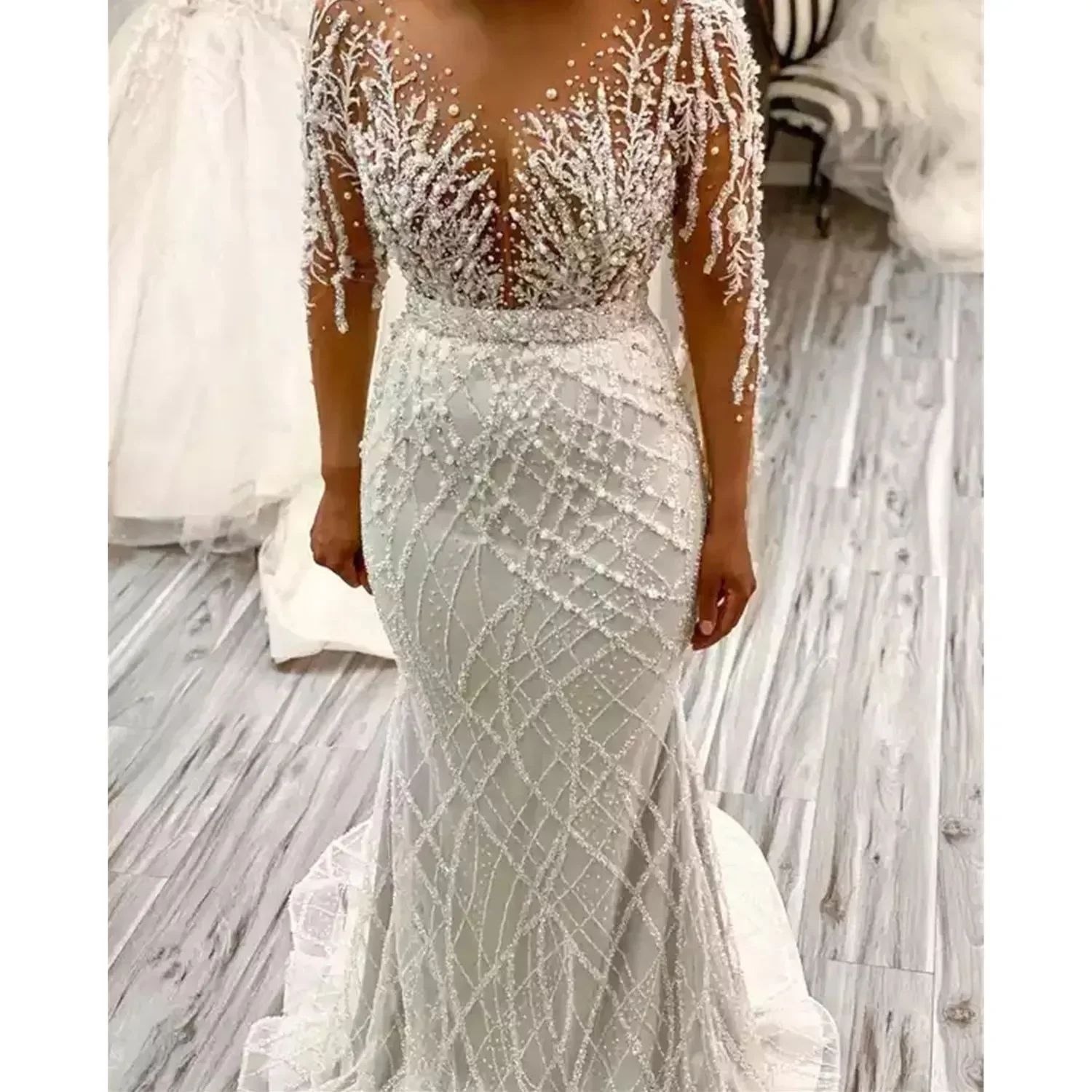 Wedding Dresses Mermaid Bridal Gown With Detachable Train Long Sleeves Beaded Lace Applique Pearls Custom Made Vestidos De Novia Plus Size 6660306