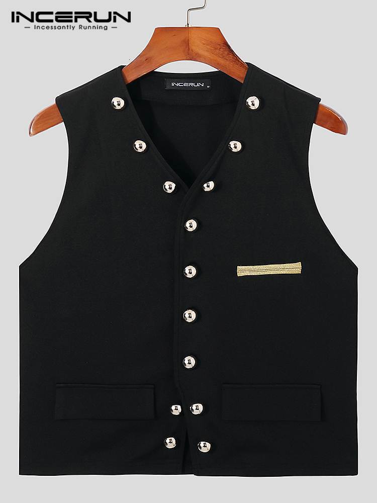 Mens Vests Party Nightclub Style Men Solid Metal Button Waistcoat Casual llmatch Male Sleeveless Vneck S5XL INCERUN Tops 2023