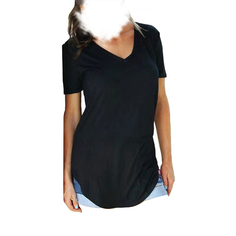 Tops Summer women's clothing V-neck short-sleeved loose T-shirt hem arc large size solid color top women, Customize
Tops Summer women's clothing V-neck short-sleeved loose T-shirt hem arc large size solid color top women, Customize