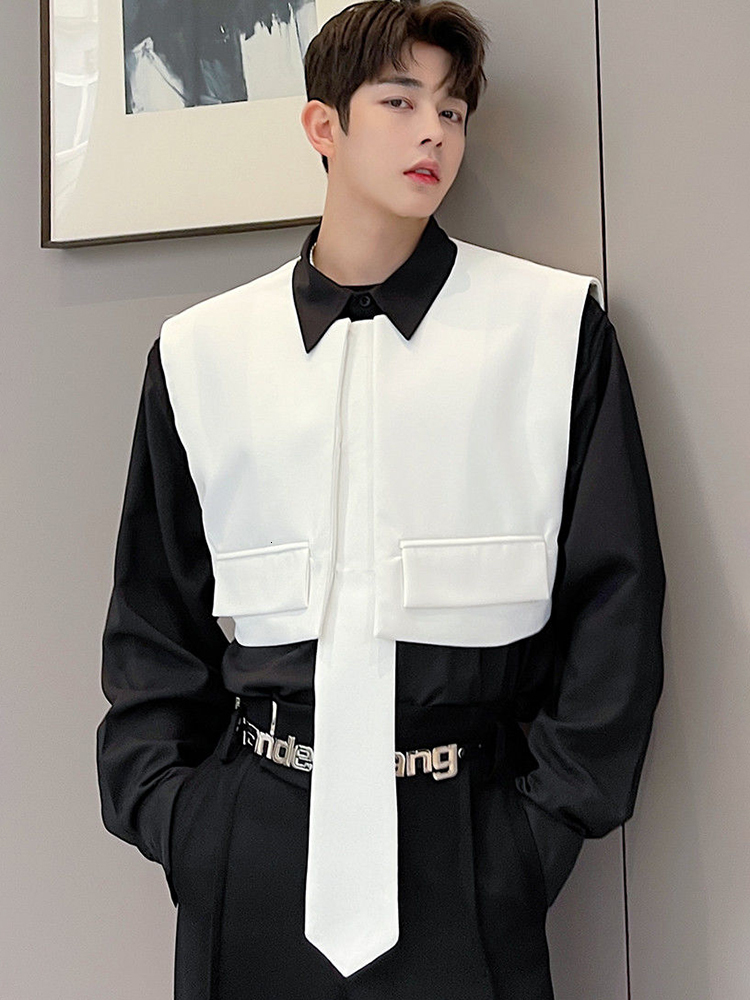 Men's Vests IEFB Personalised Shoulder Straps Decoration Korean Style Loose Slim Male Collarless Casual Vest Fashionable 2023 9A1701 230223
