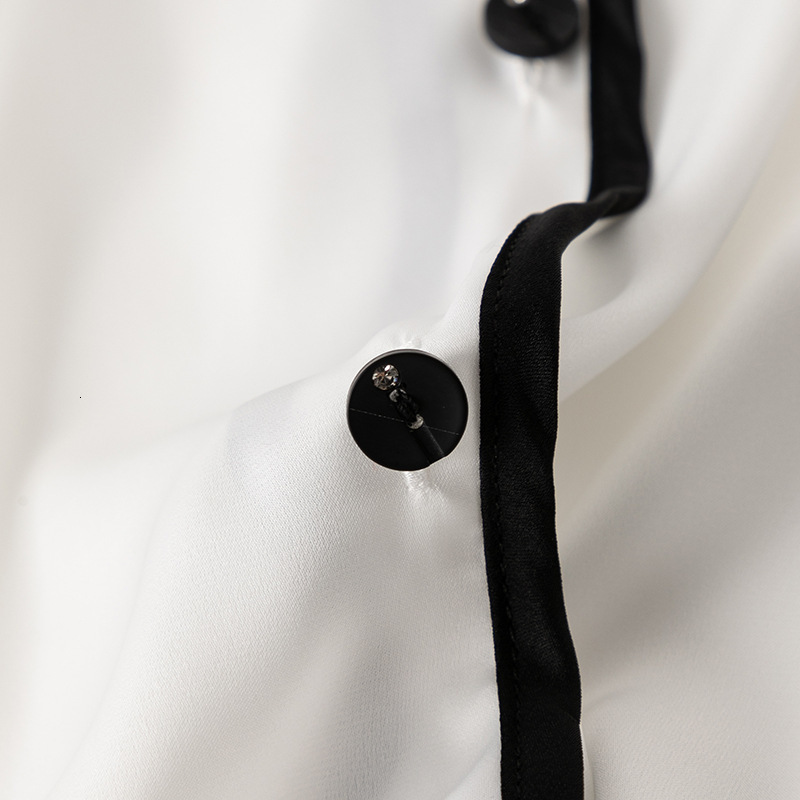 Women's Sleepwear Pajamas Women Sleepwear Spring Summer Thin Ice Silk Satin Loungewear Trouser Suits Solid White Black Edge Long Sleeve Home Wear