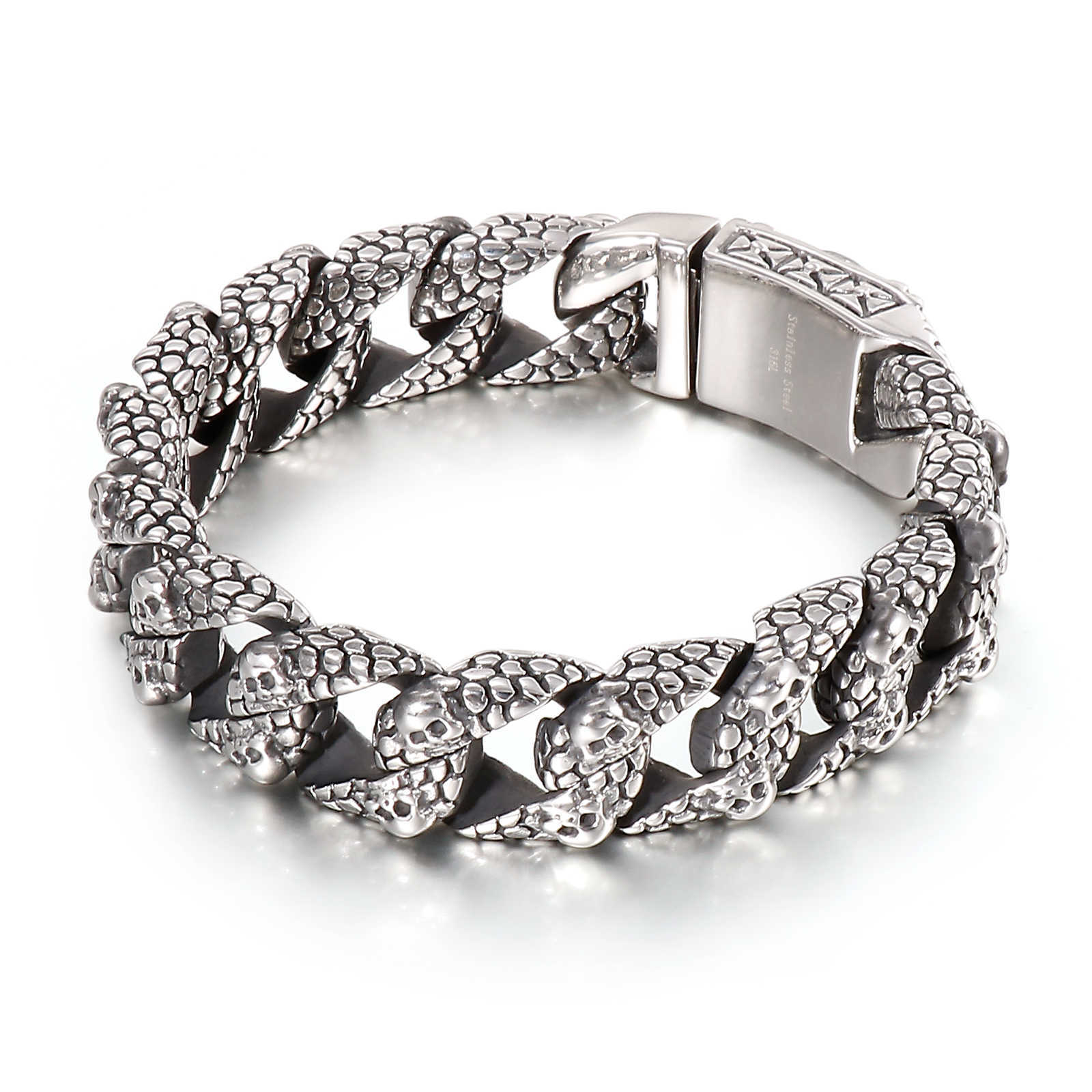 Link Chain Stainless Steel Serpentine Ghost Skull Cuban Curb Link Chain Bracelet For Men Male Hollywood Gift G230222