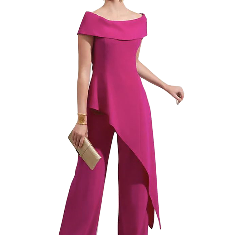 Elegant Fuchsia Mother Of The Bride Suits for Weddings 2 Pieces Simple Wedding Guest Dress Prom Party Pants Outfit For Women Groom Mom