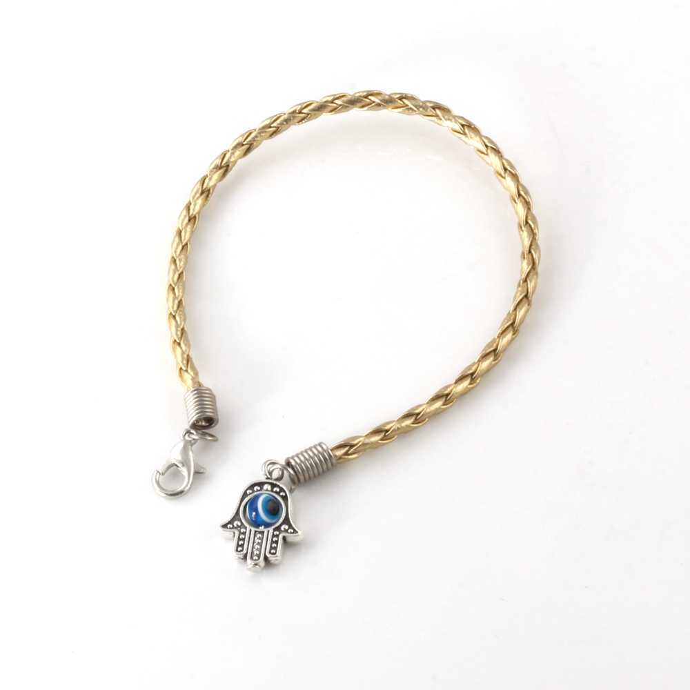 Link Chain Lot - 50Pcs HAMSA HAND "Eye Bead" Gold String Bracelets - Lucky Charm Pendant 01766 G230222