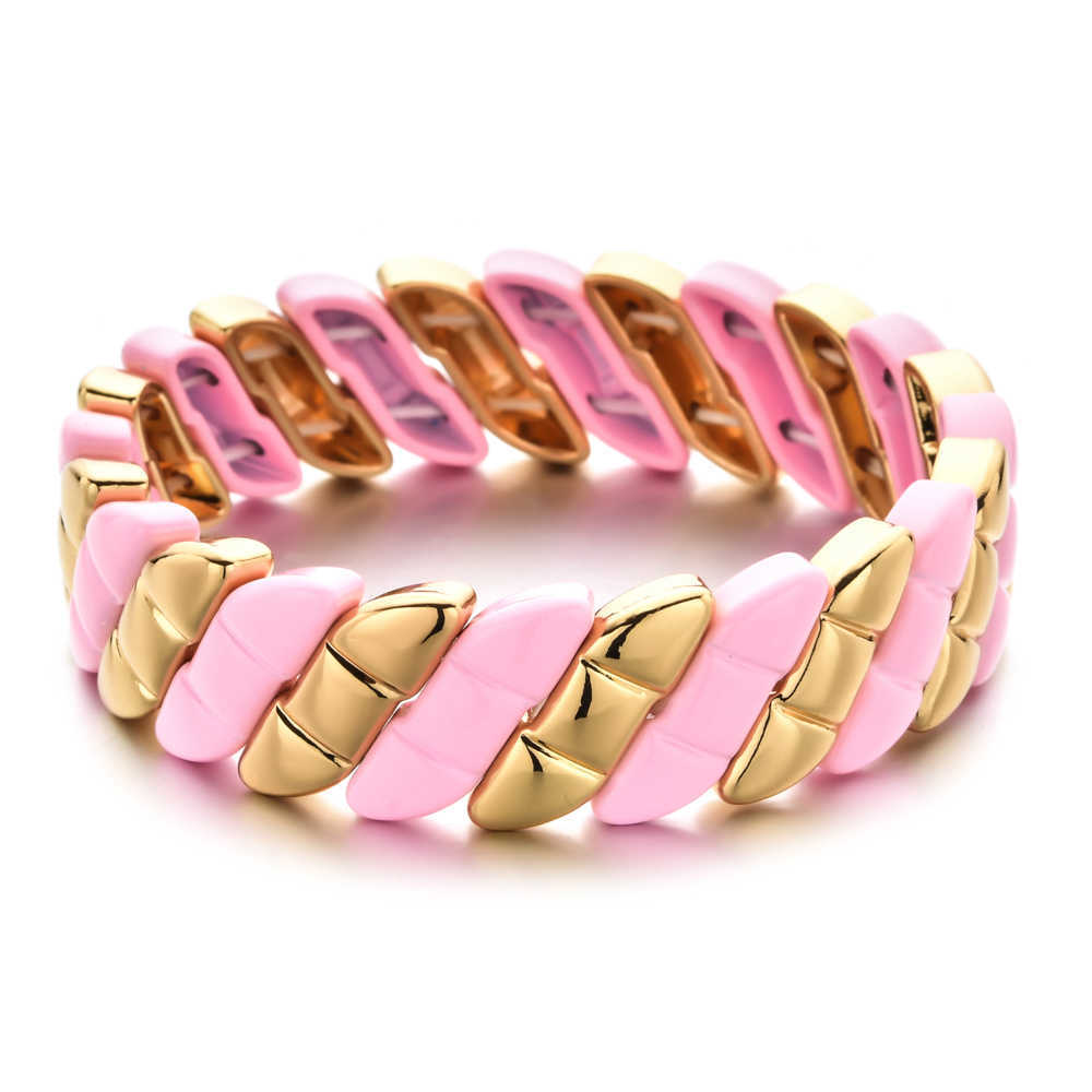Link Chain Rainbow Tile Stretch Enamel Bracelets For Women Friendship Pulseiras Fashion Bohemian Jewelry Gifts for Girls Summer Beach G230222