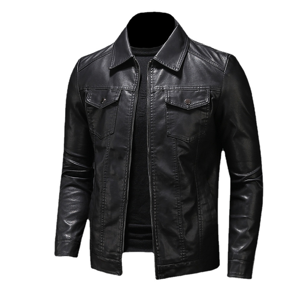 Mens Jackets motorcycle leather jacket large size pocket black zipper lapel slim fit Male spring and autumn high quality PU Coat M5XL 230222