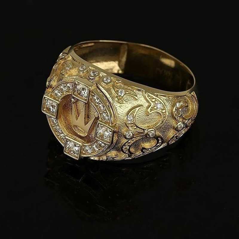 Band Rings Classic Gold Color Rings for Men Gold Colors Inlaid with White Zircon Crown Punk Ring Boyfriend Party Fashion Jewelry G230213