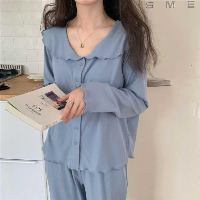 Women's Sleepwear Women's Pajamas Pyjama Pour Femme Solid Color Navy Collar Pijamas Simple Style Home Wear Roomware Summer Night Home Suit 2