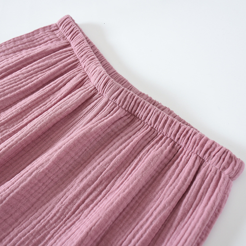 Women's Sleepwear spring and autumn pure cotton crepe cloth couple soft and breathable men long-sleeve simple home service women two piece set 23