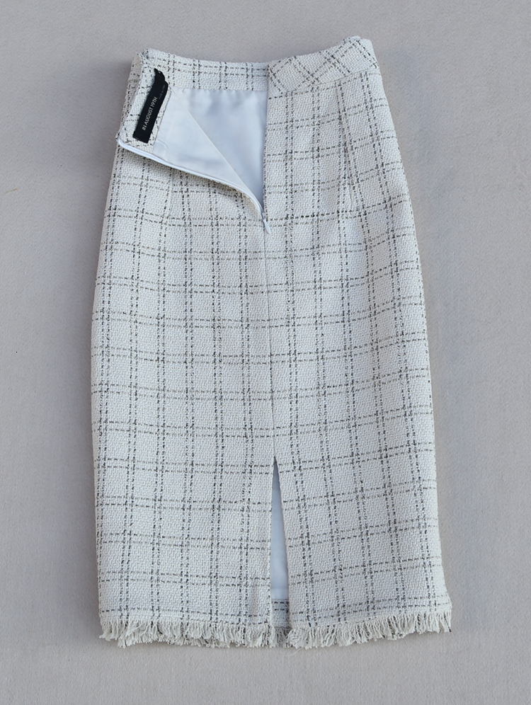 Two Piece Dress Elegant Medium Long Plaid Suit Coat and High Waist Fashion Faux Woolen Skirt Office Lady Clothing Set 230222